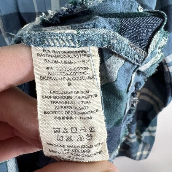 Free People Loveland Plaid Button Down Shirt Blue Rayon‎ Cotton Tunic Sz XS Boho - Picture 5 of 8